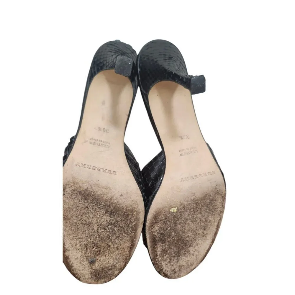 Burberry Black Snakeskin High Heel Sandals Size EU 39.5/US 9 Designer Open To